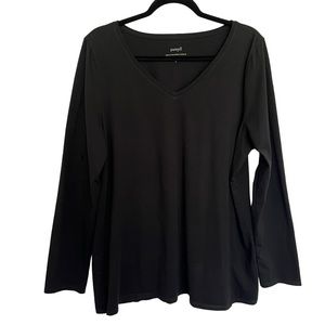 J. Jill Pure Jill V-Neck Stretch Cotton Tee Size XL Long Sleeve Black Pima Blend